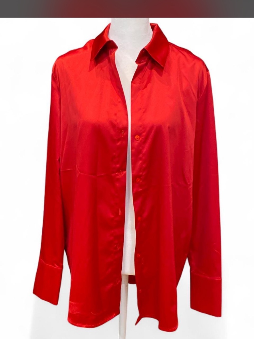 Rachel Roy Red Satin Button-Down Shirt